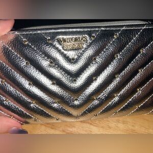 Victoria's Secret Metallic Silver Quilted Cosmetic Bag